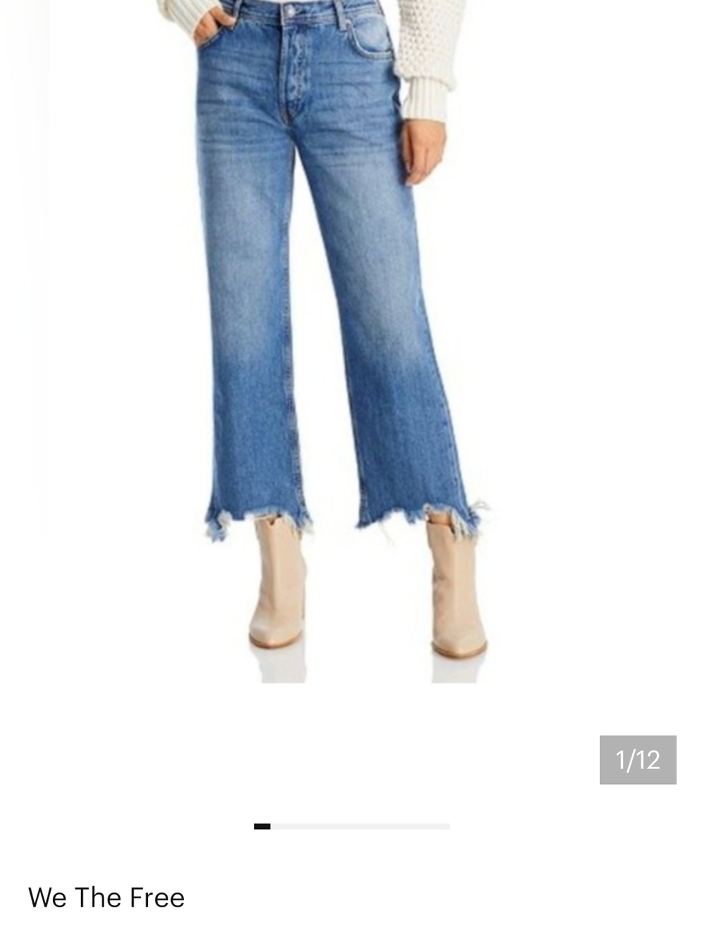 We The Free Frayed Hem Cropped Wide-Leg Jeans in Light Blue Wash
